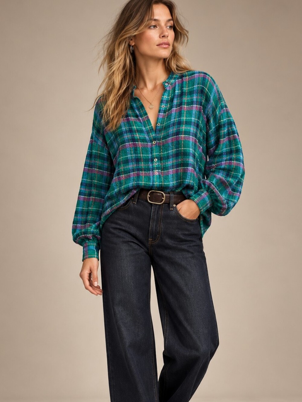 NWOT PILCRO × ANTHROPOLOGIE Plaid Seersucker Cropped Puff Sleeve Shirt Top S